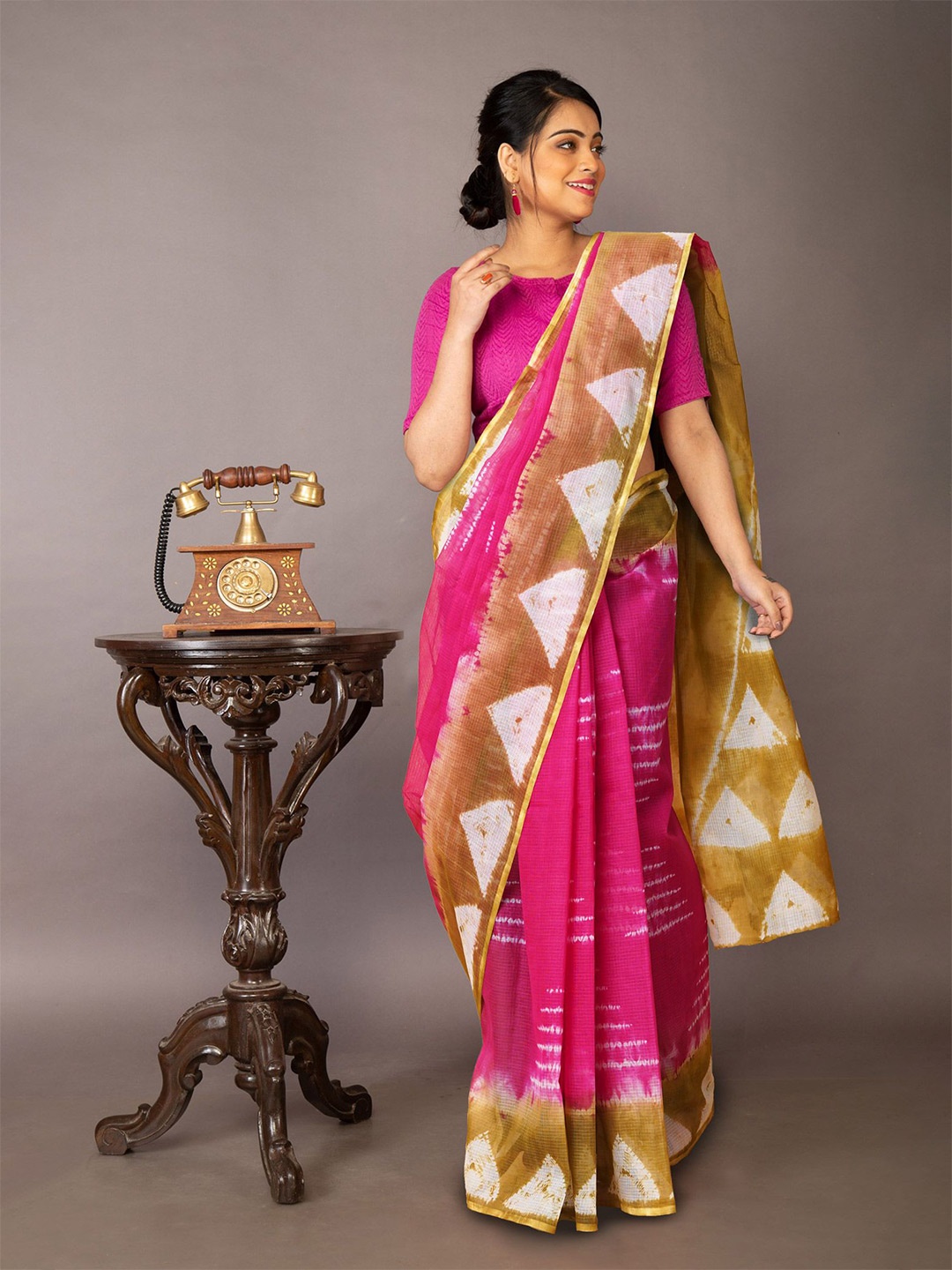 

Unnati Silks Geometric Printed Handloom Kota Saree, Pink