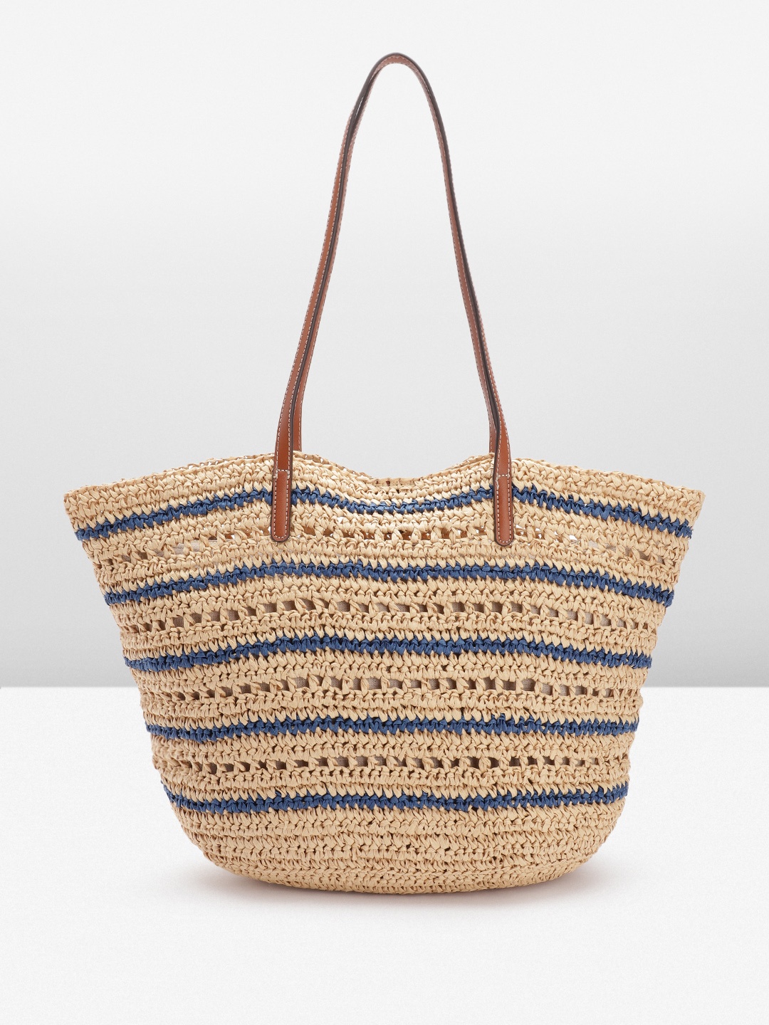 

MANGO Basket Weave Shopper Tote Bag, Beige