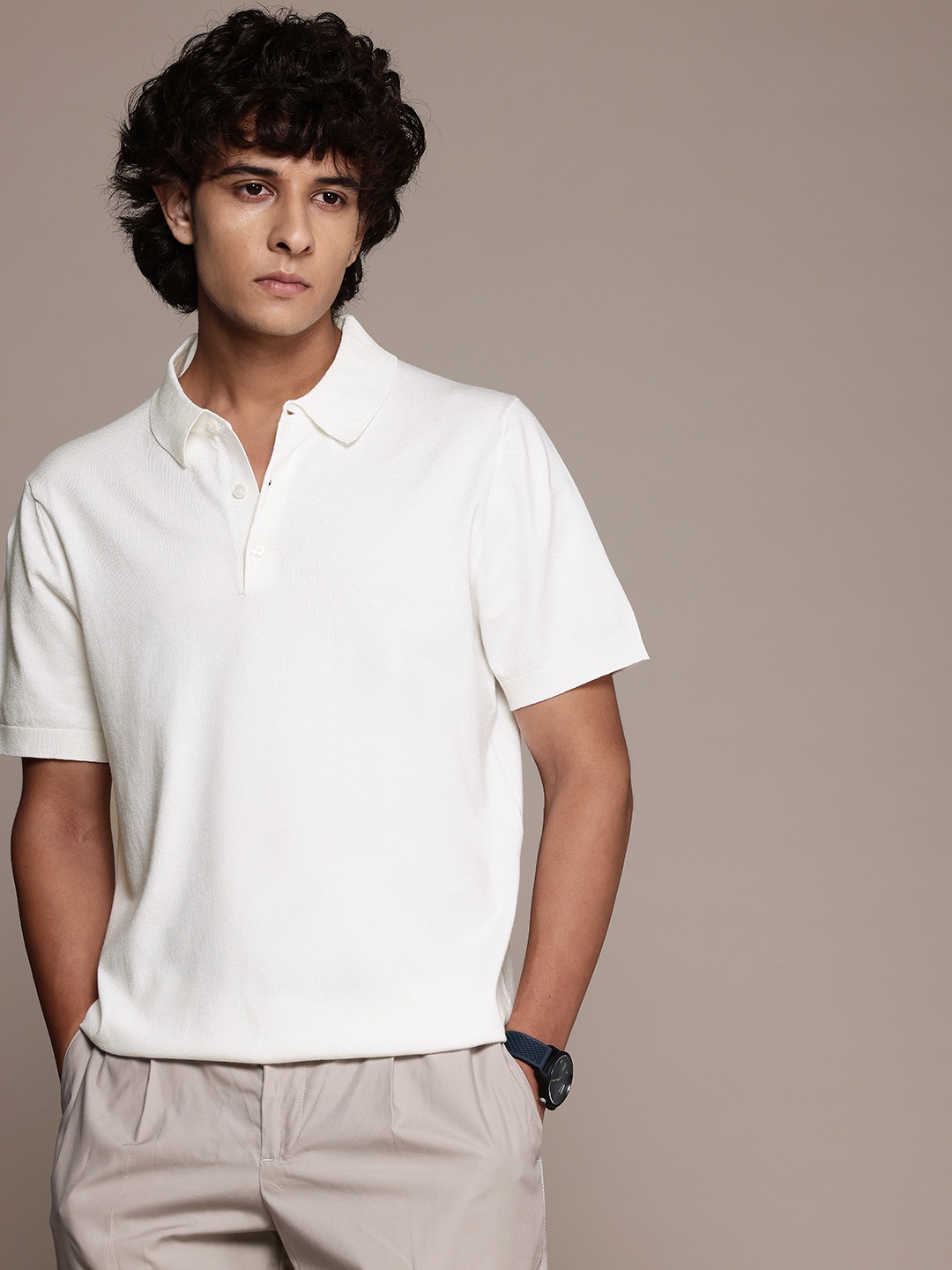 

MANGO MAN Fine Knit Polo Collar T-shirt, White