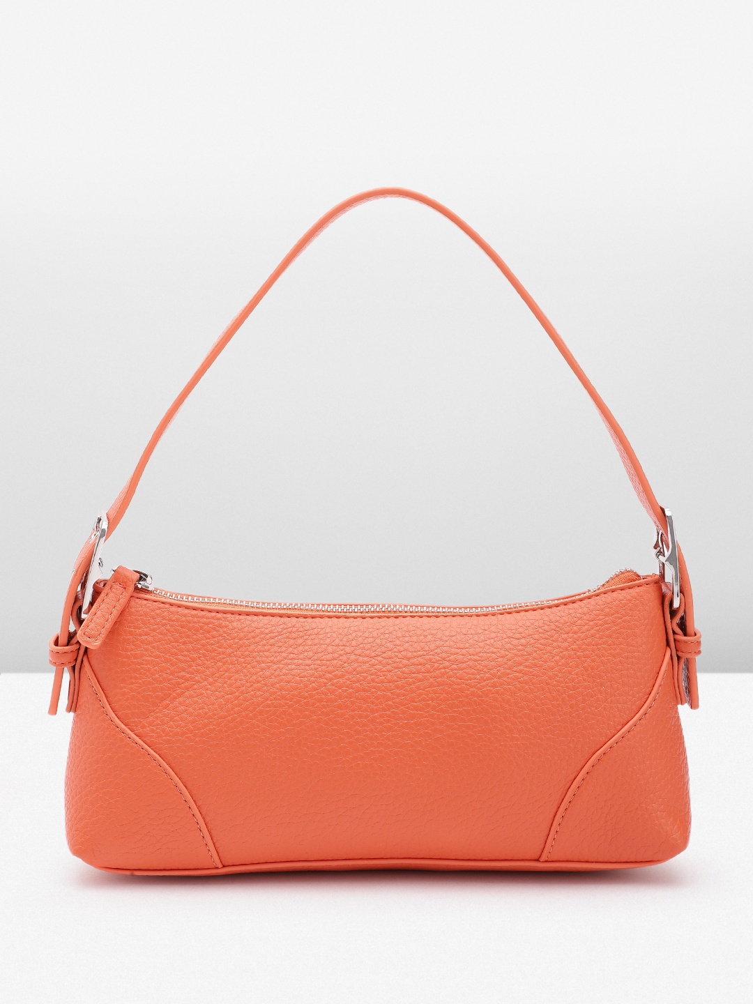 

MANGO Textured Structured Baguette With Buckle, Orange