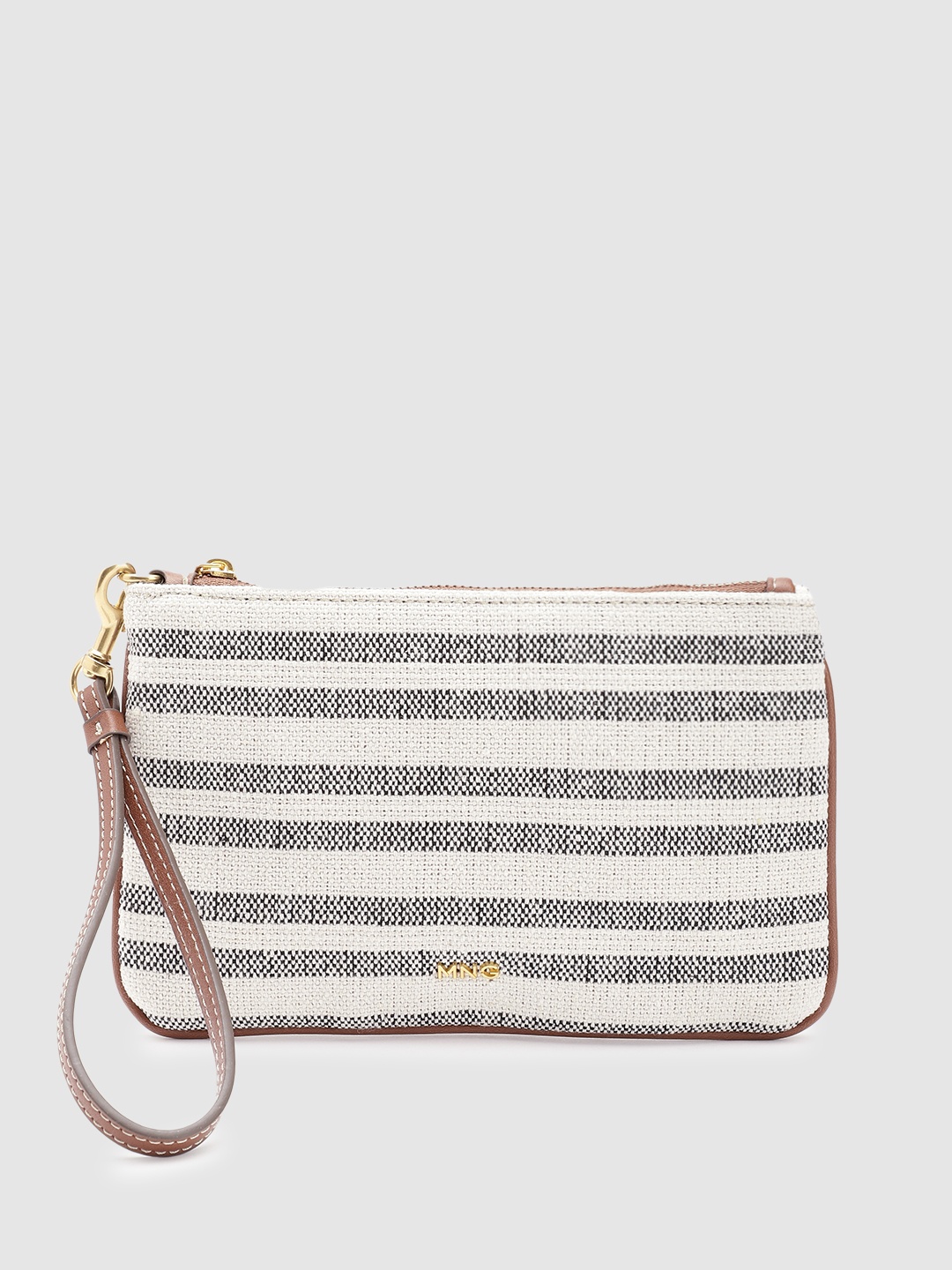 

MANGO Stripe Textured Pouch Travel Accessory With Wrist Loop, Off white