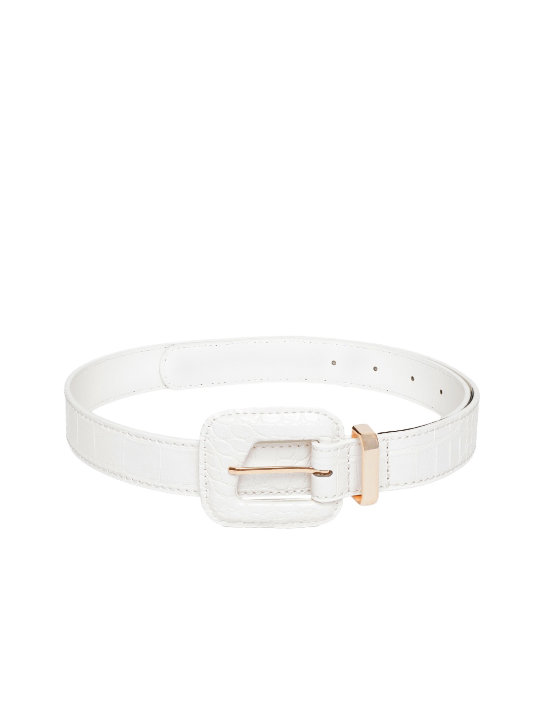 

MANGO Women Croc-Textured Buckled Belt, White