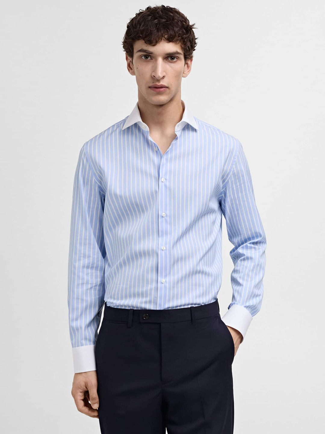 

MANGO MAN Slim Fit Striped Formal Shirt, Blue