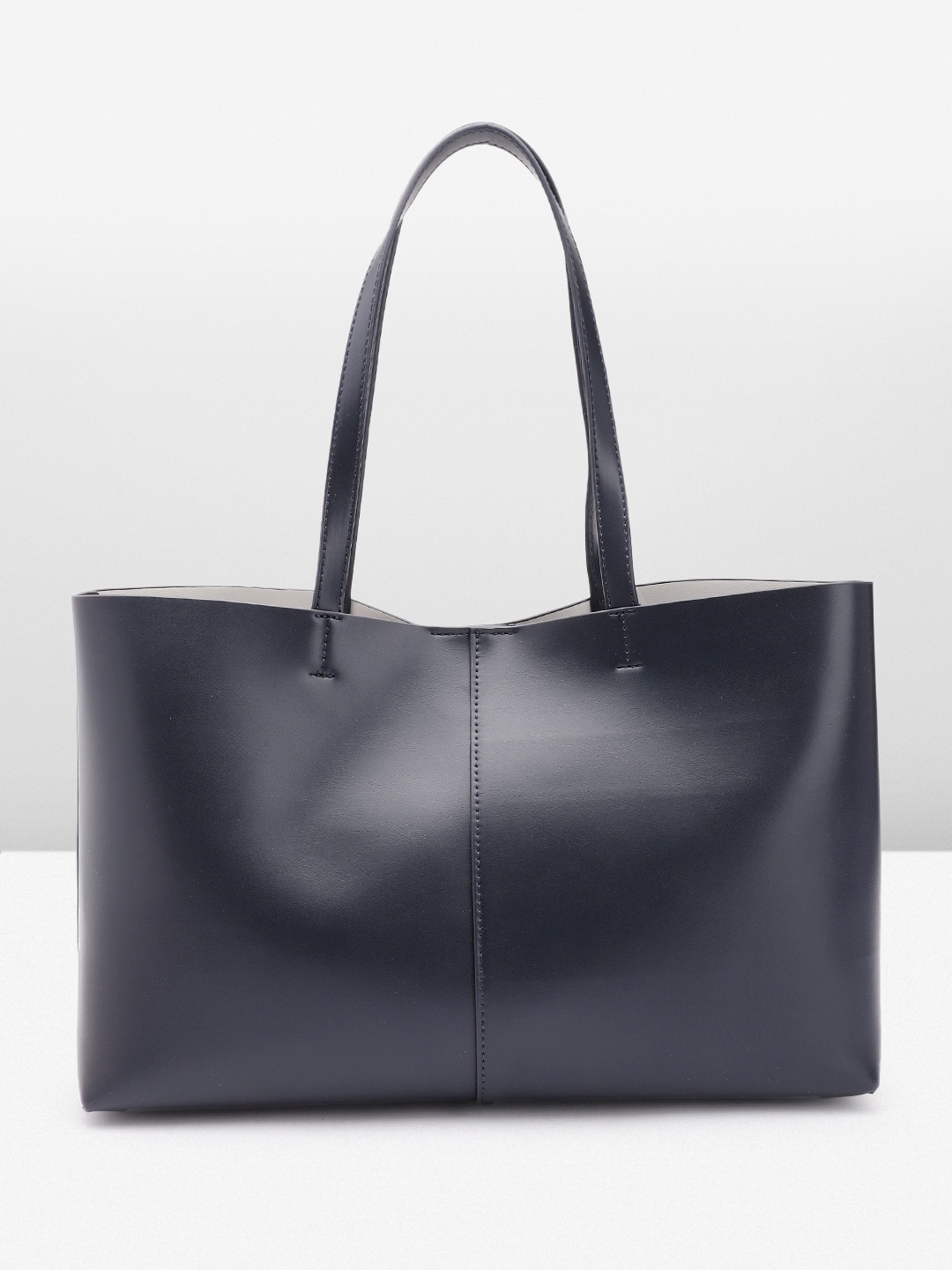 

MANGO Leather Effect Structured Shoulder Bag, Navy blue