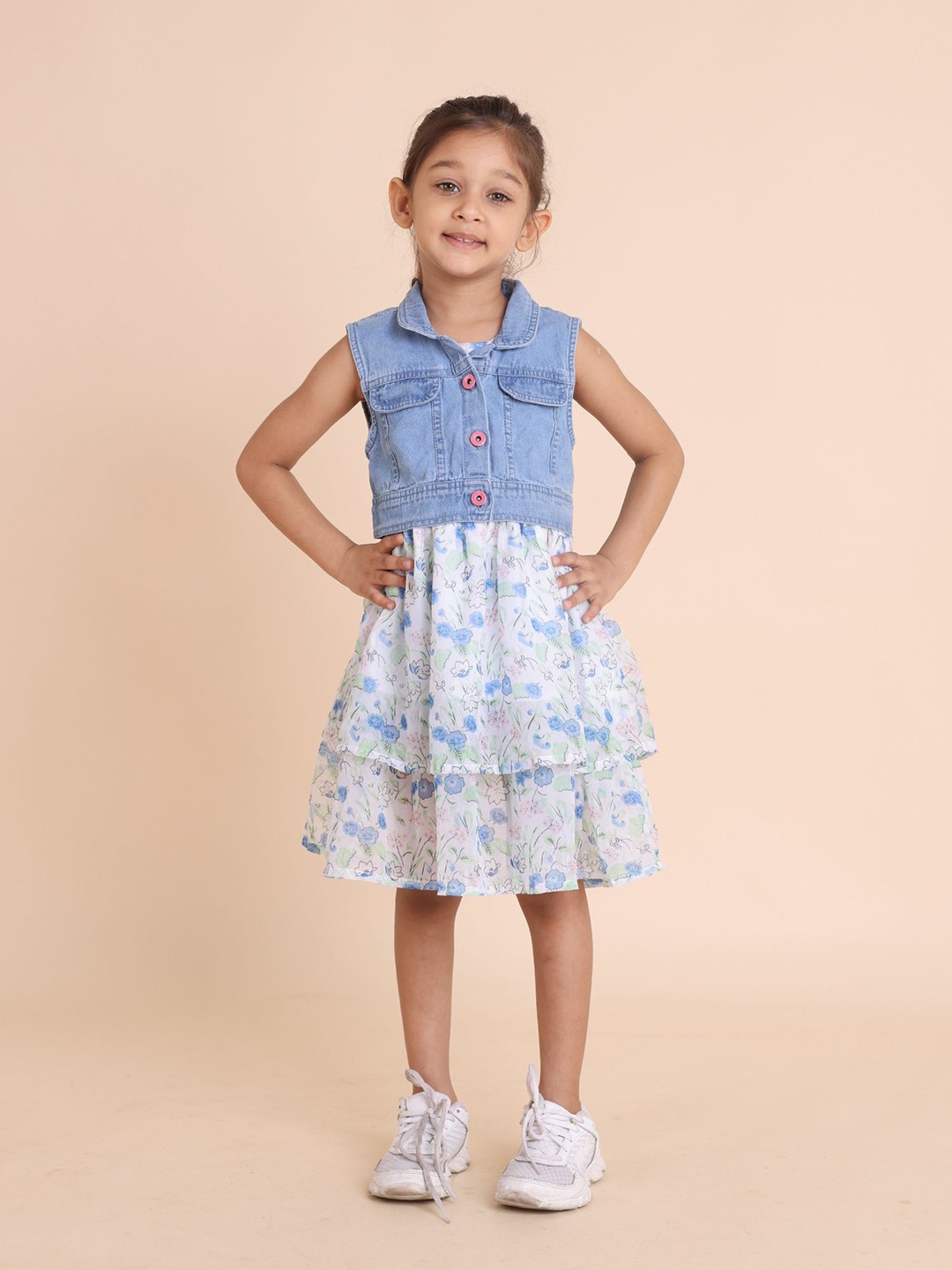 

House of Spades Floral Print Layered Fit & Flare Dress, White