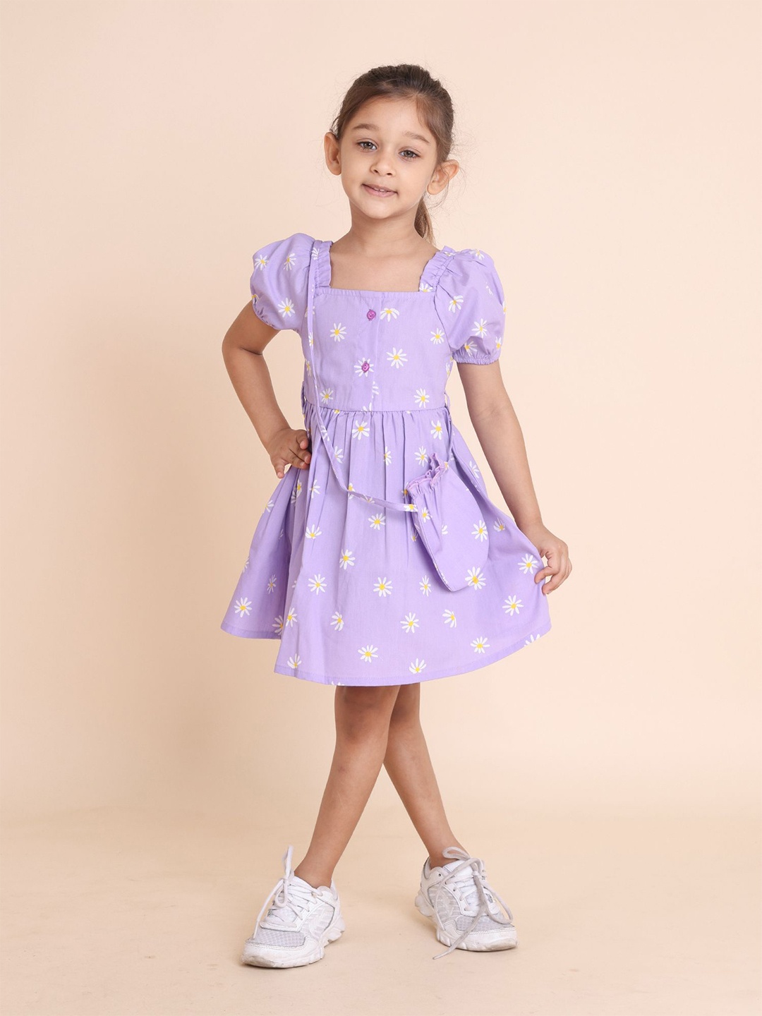 

House of Spades Floral Print Puff Sleeve Fit & Flare Dress, Purple