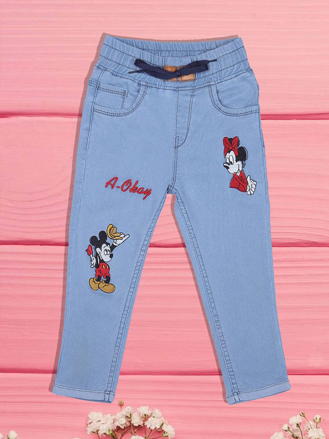 

A-Okay Unisex Kids Jogger High-Rise Low Distress Embroidered Stretchable Jeans, Blue