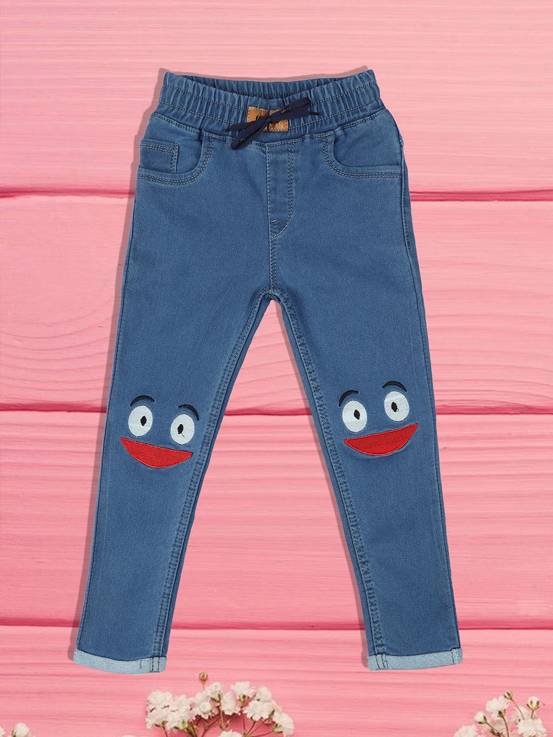 

A-Okay Unisex Kids Jogger High-Rise Embroidered Stretchable Jeans, Blue