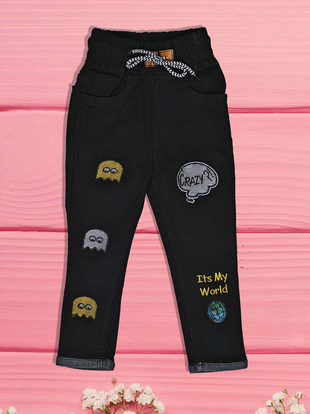 

A-Okay Unisex Kids Jogger High-Rise Highly Distressed Embroidered Stretchable Jeans, Black