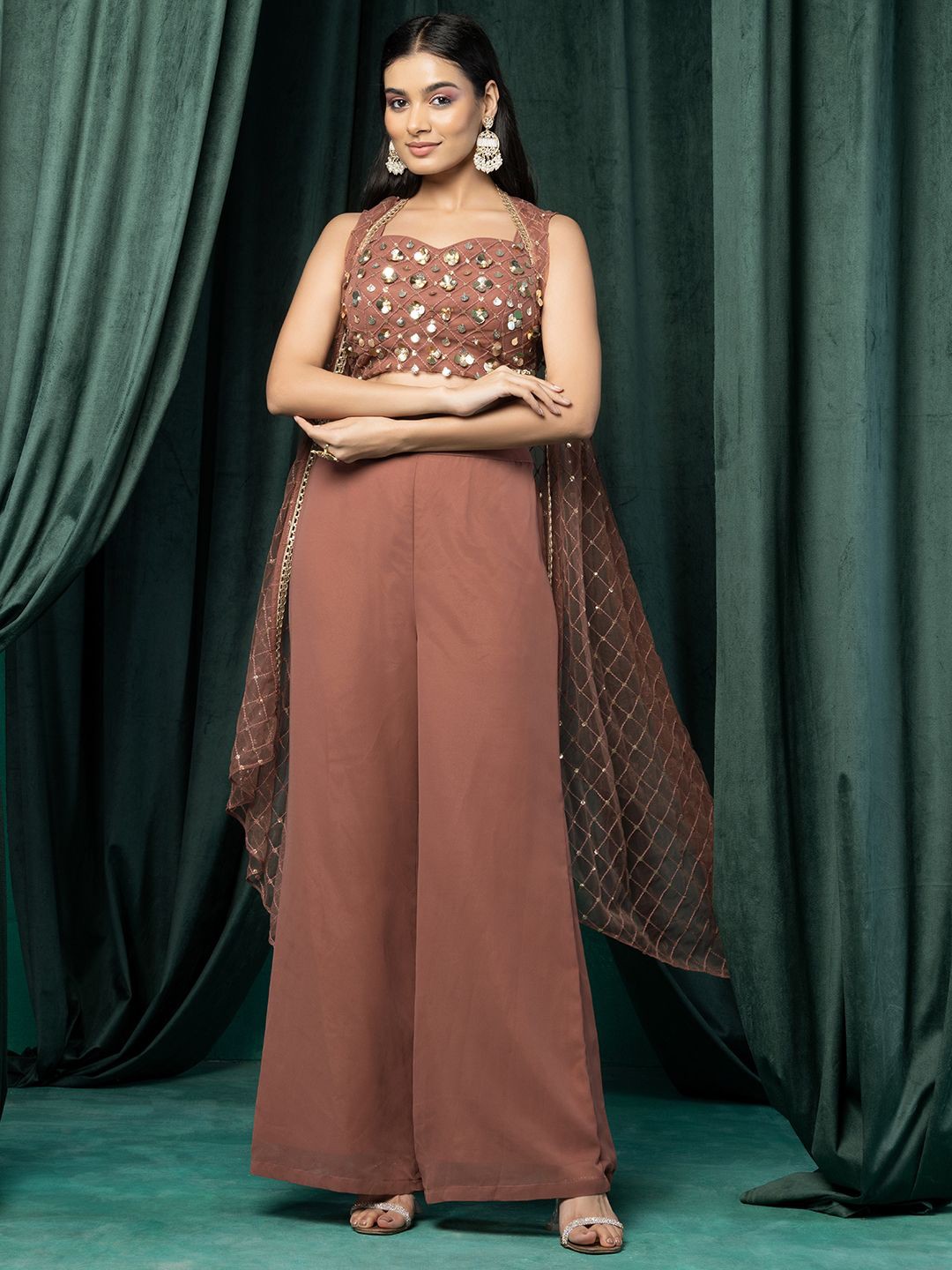 

Indya Luxe 3-Piece Embellished Co-Ords, Rose