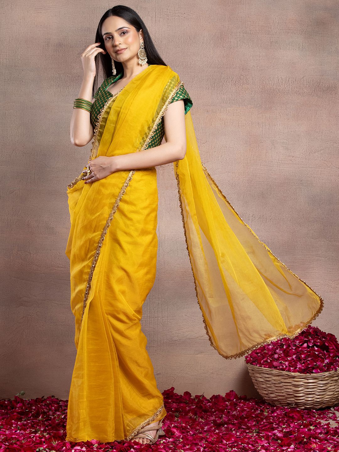 

Indya Luxe Embellished Ready to Wear Saree, Yellow