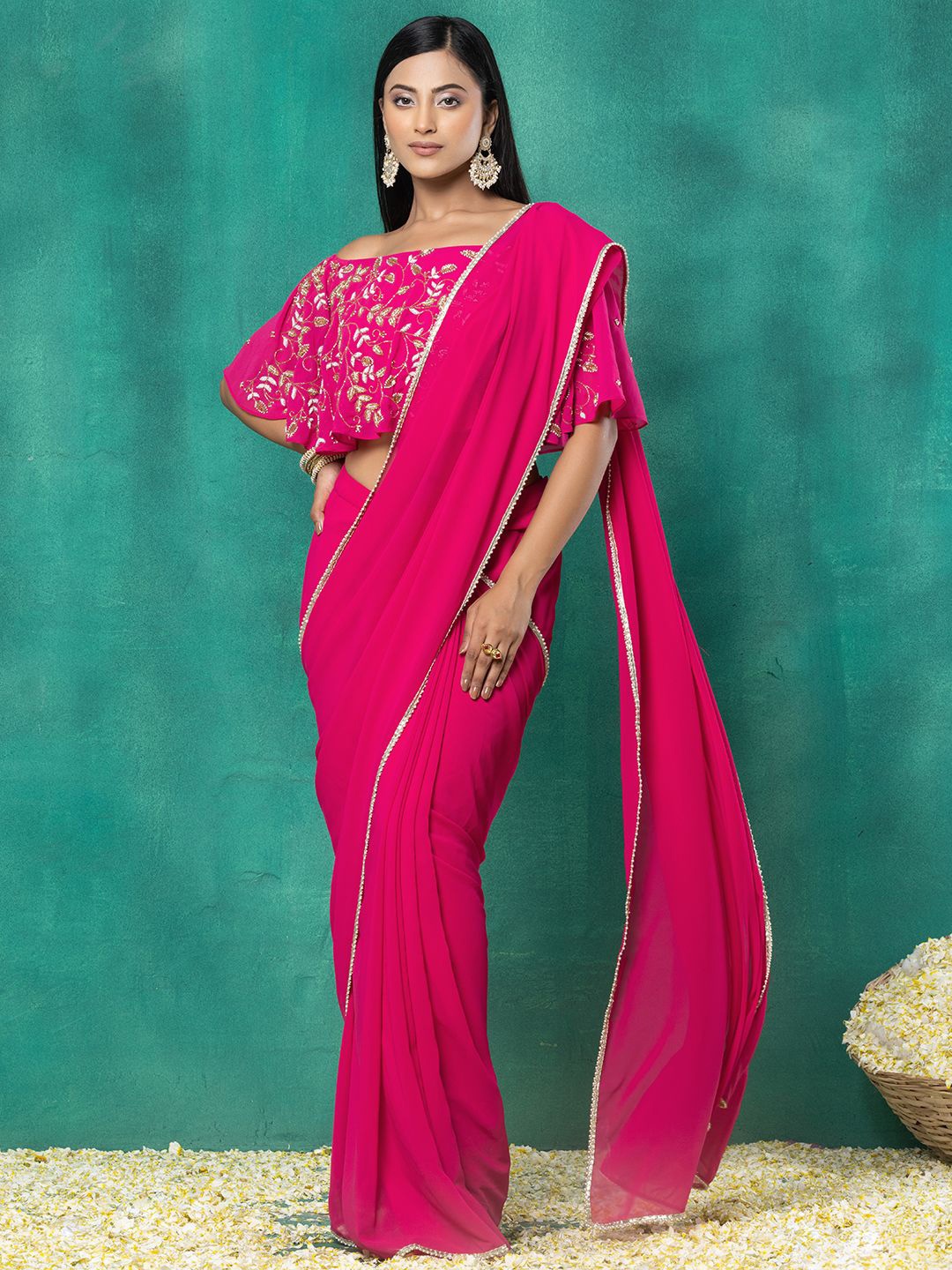 

Indya Luxe Embroidered Ready to Wear Saree, Pink