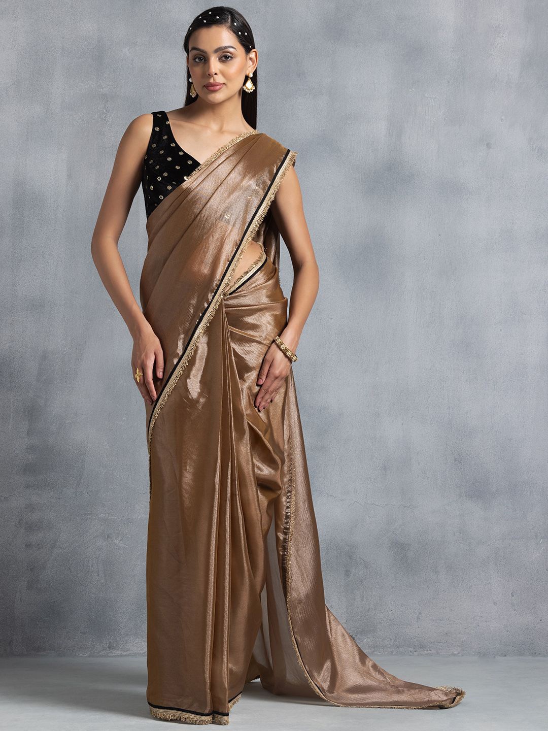 

Indya Luxe Embroidered Saree, Black