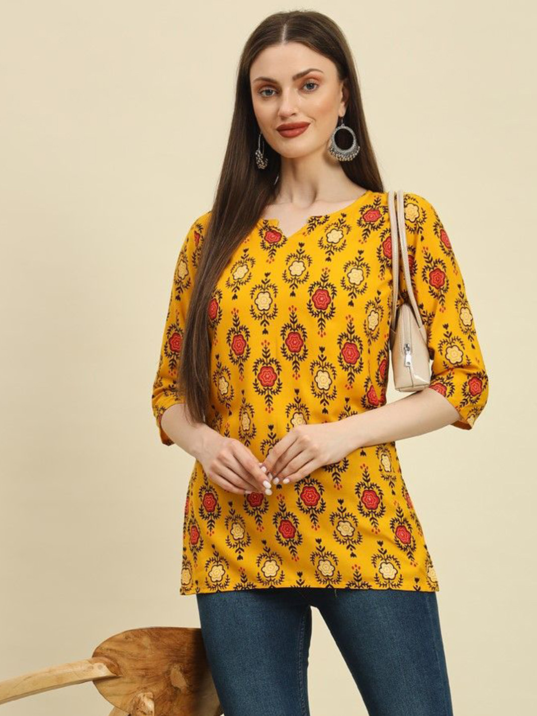 

Mialo fashion Floral Printed Kurti, Yellow