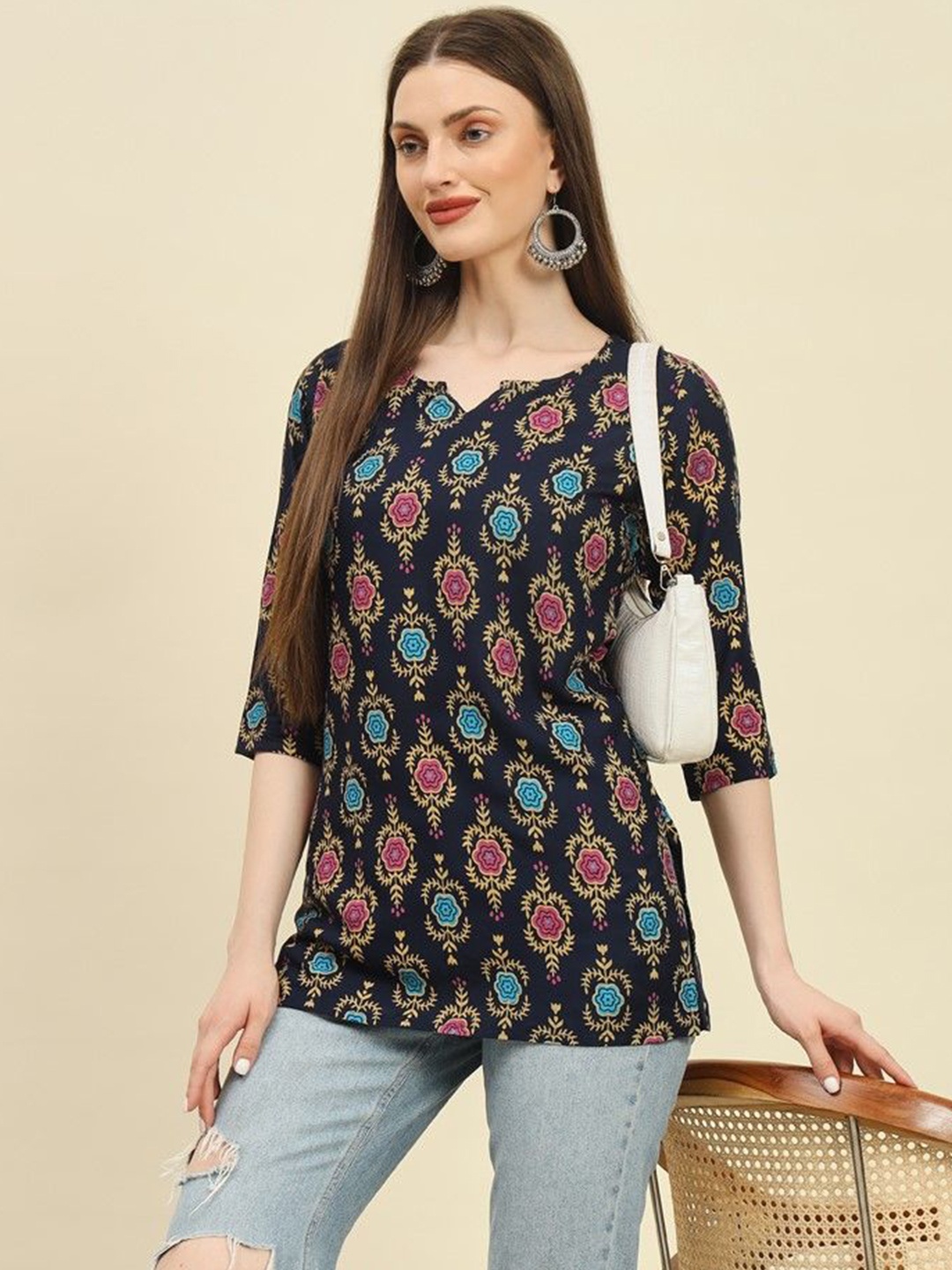 

Mialo fashion Floral Printed Kurti, Navy blue