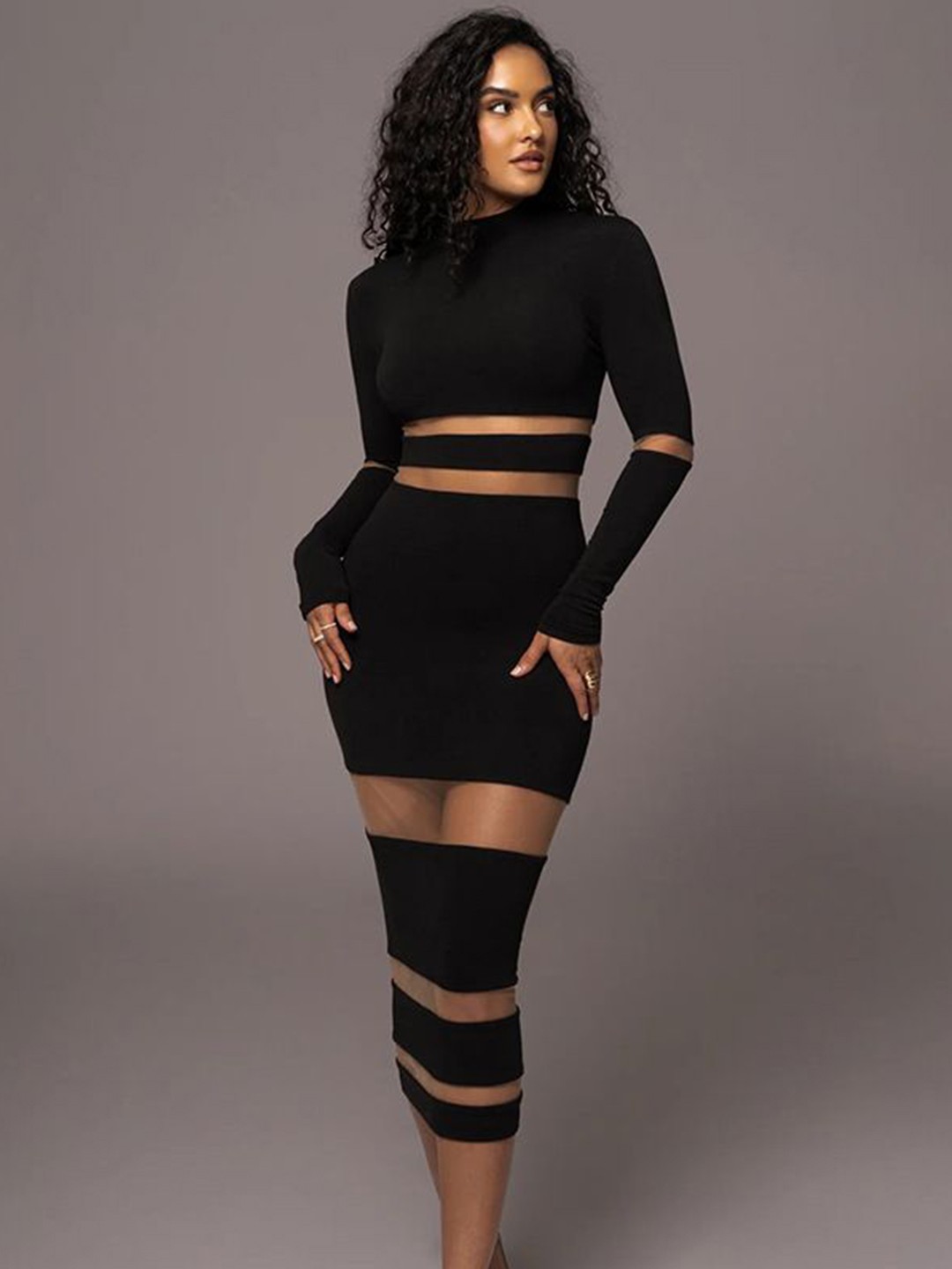 

MIAKEE Cut-Outs Bodycon Midi Dress, Black