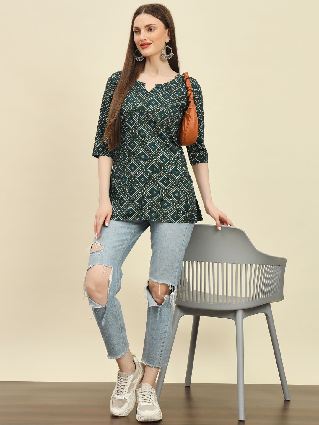 

Mialo fashion Bandhani Printed Kurti, Green