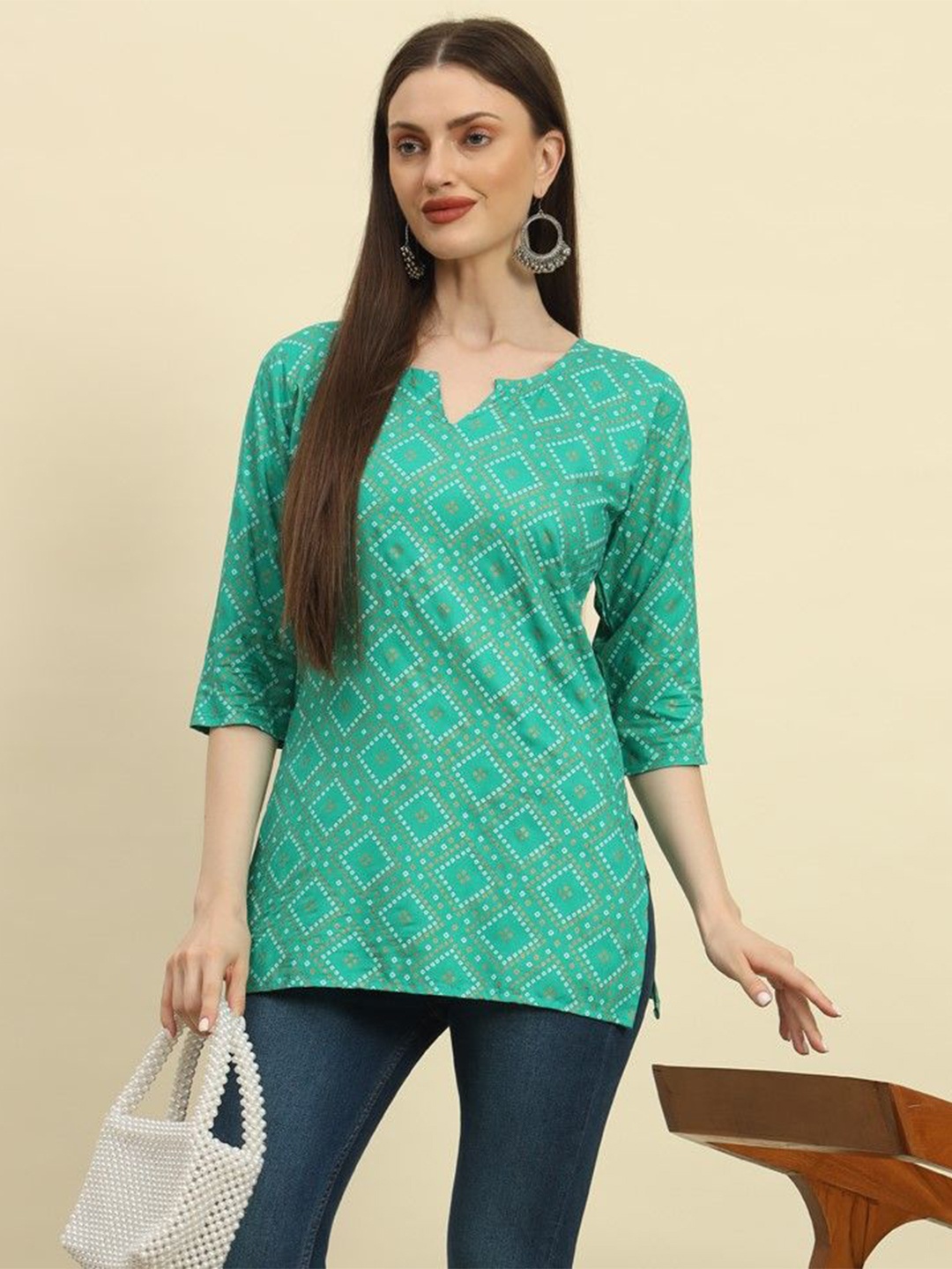 

Mialo fashion Bandhani Print Kurti, Green