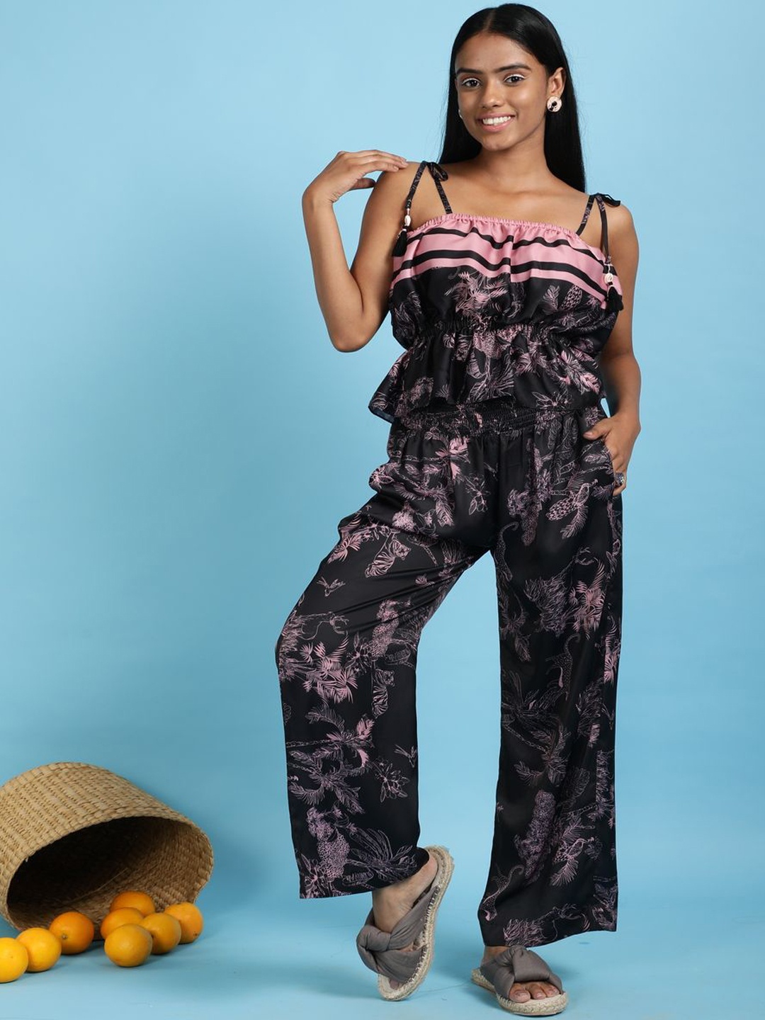 

Ranng Printed Top & Trouser, Black