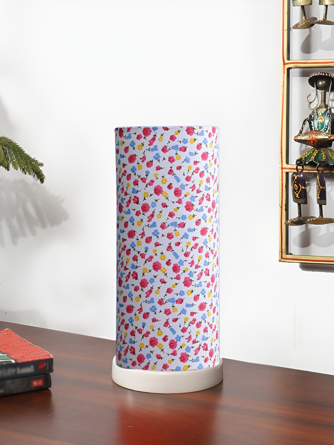 

Devansh White Floral Printed Wooden Cylindrical Shaped Table Lamp