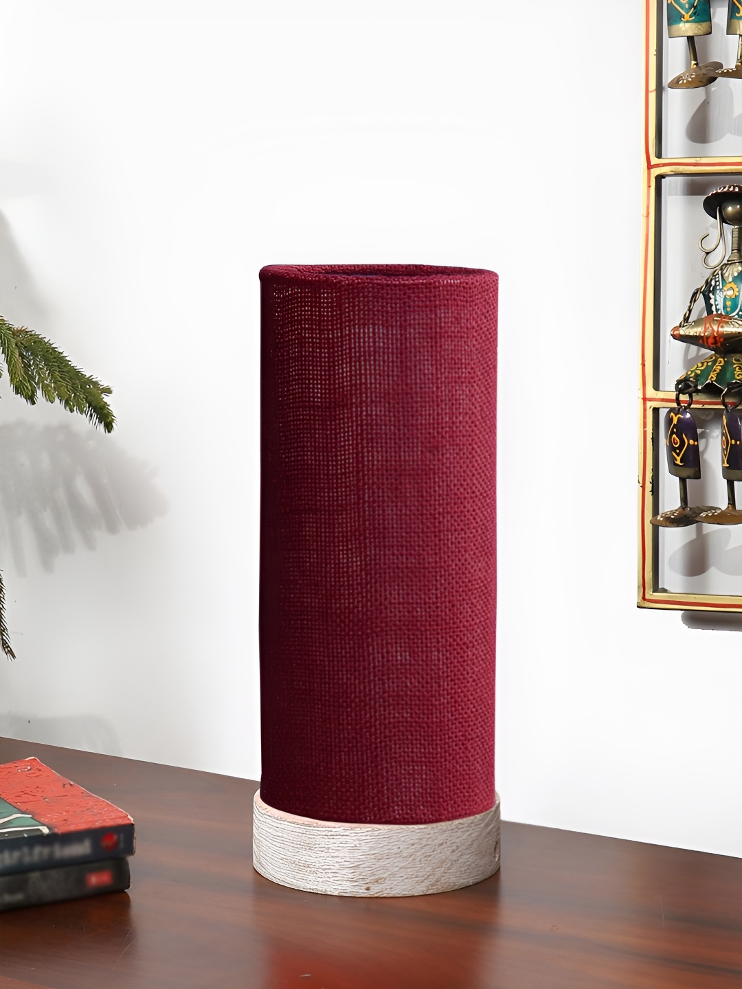 

Devansh Maroon Textured Wooden Contemporary Cylindrical Shaped Table Lamp