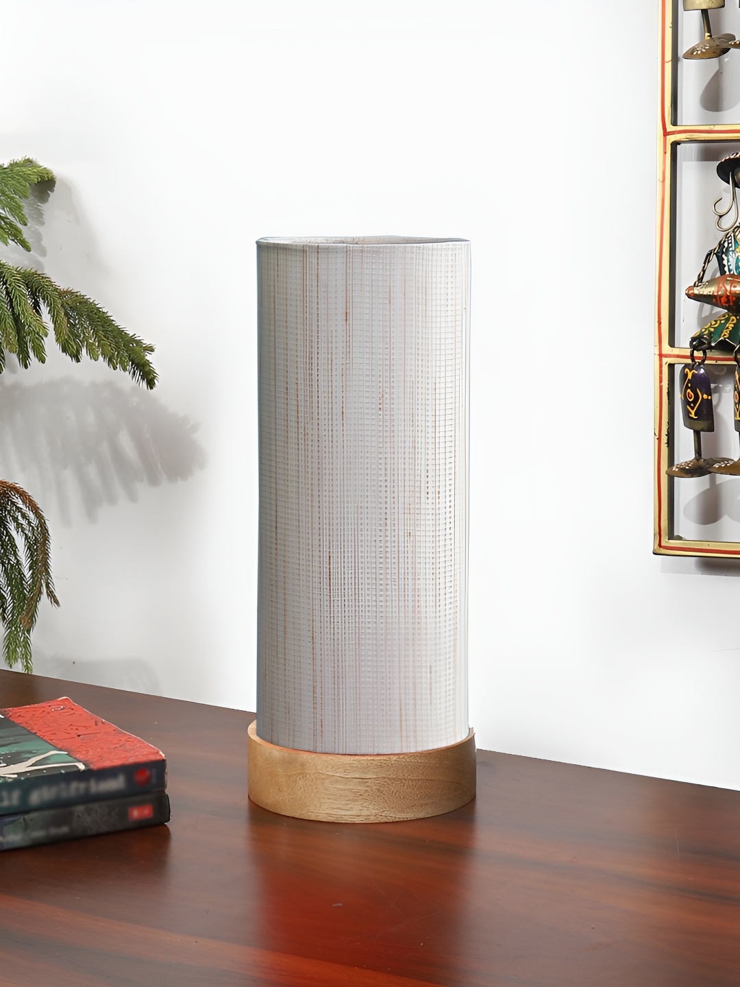 

Devansh Off White Textured Wooden Contemporary Cylindrical Shaped Table Lamp