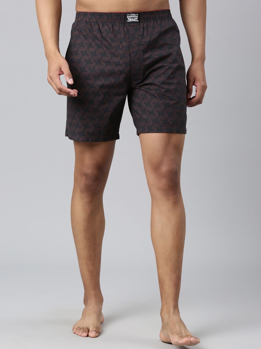 Levis Men Printed Cotton Woven Soft Boxer Shorts with Side Pocket, Black