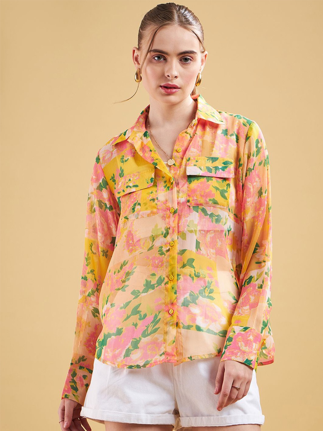 

JUNE & HARRY Women Relaxed Fit Floral Printed Shirt, Yellow
