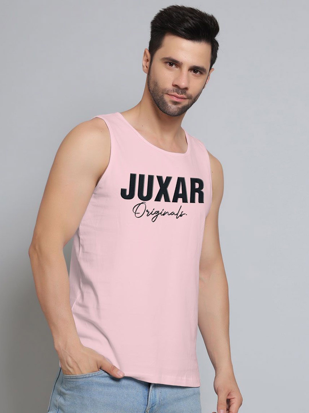 

Juxar Men Printed Sleeveless Cotton Gym Innerwear Vests JUX-18-LPK-XS, Pink