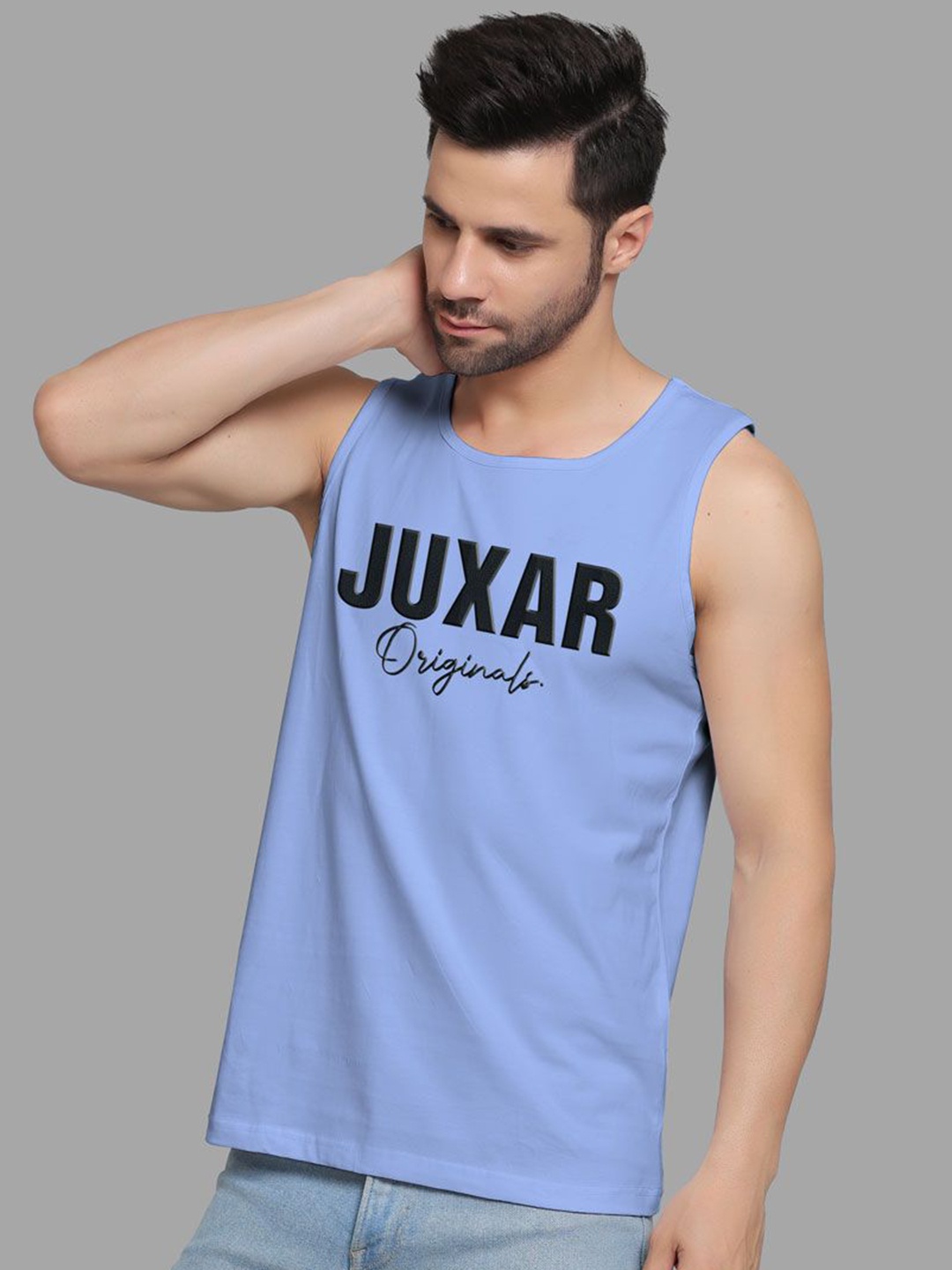 

Juxar Men Printed Sleeveless Cotton Gym Innerwear Vests JUX-18-BL-LVR-XS, Blue