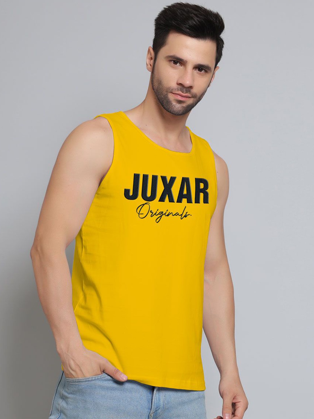 

Juxar Men Printed Sleeveless Cotton Gym Innerwear Vests-JUX-18-YL-XS, Yellow