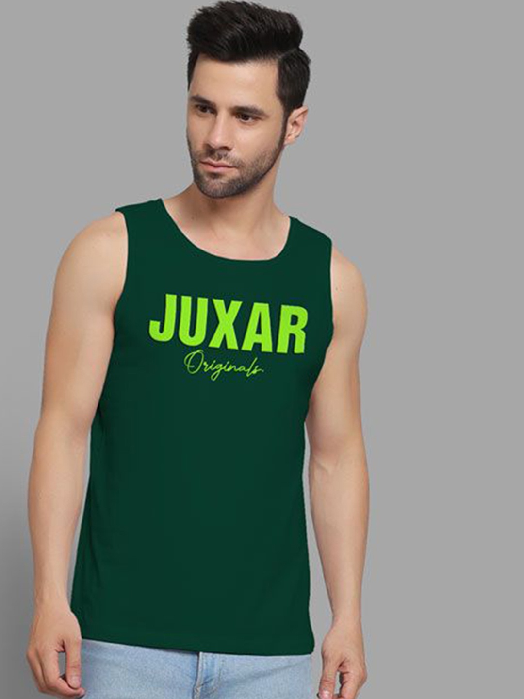 

Juxar Men Printed Sleeveless Cotton Gym Innerwear Vests-JUX-18-DGN-NEO-XS, Green