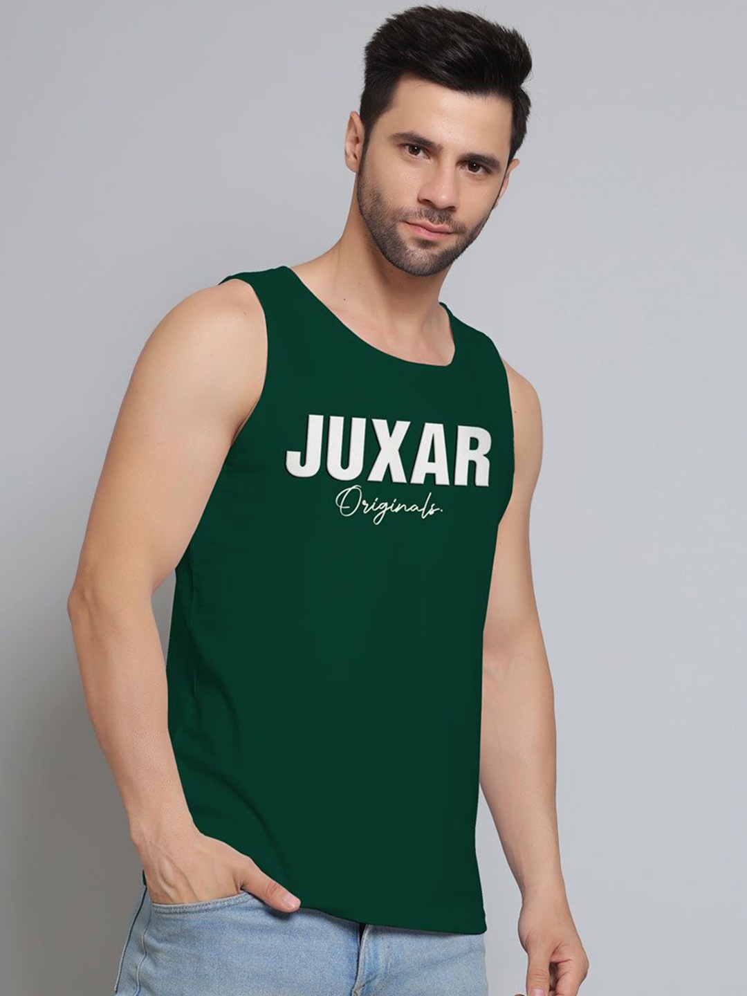 

Juxar Men Printed Pure Cotton Gym Vests JUX-18-DGN-WH-XS, Green