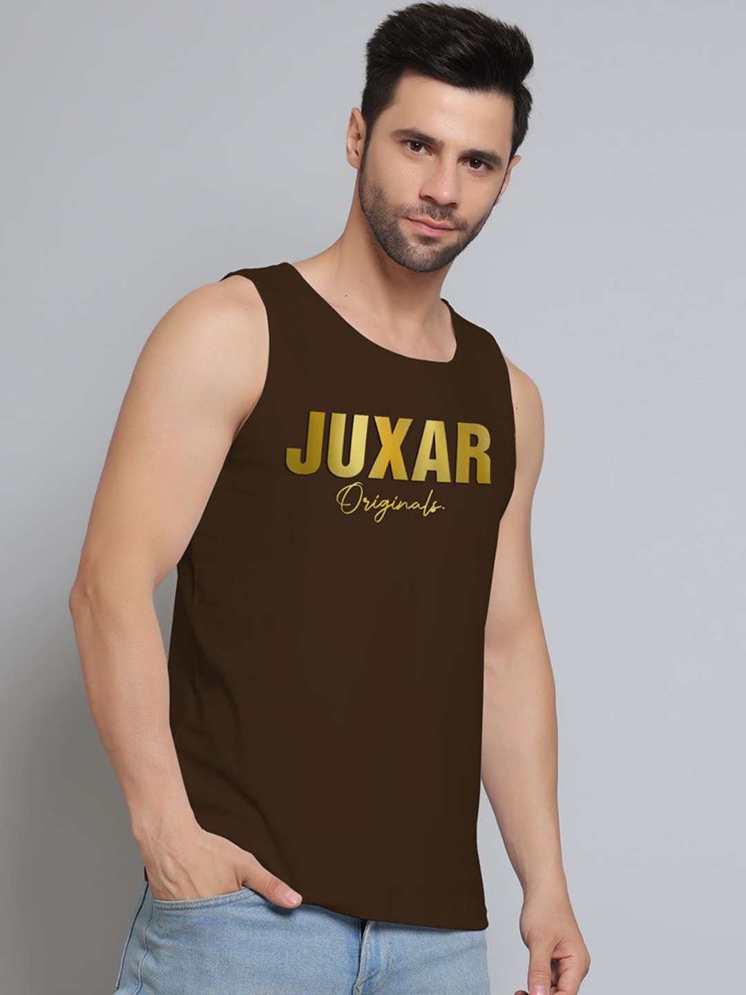 

Juxar Men Sleeveless Pure Cotton Innerwear Vests-JUX-18-BR-GD-S, Brown