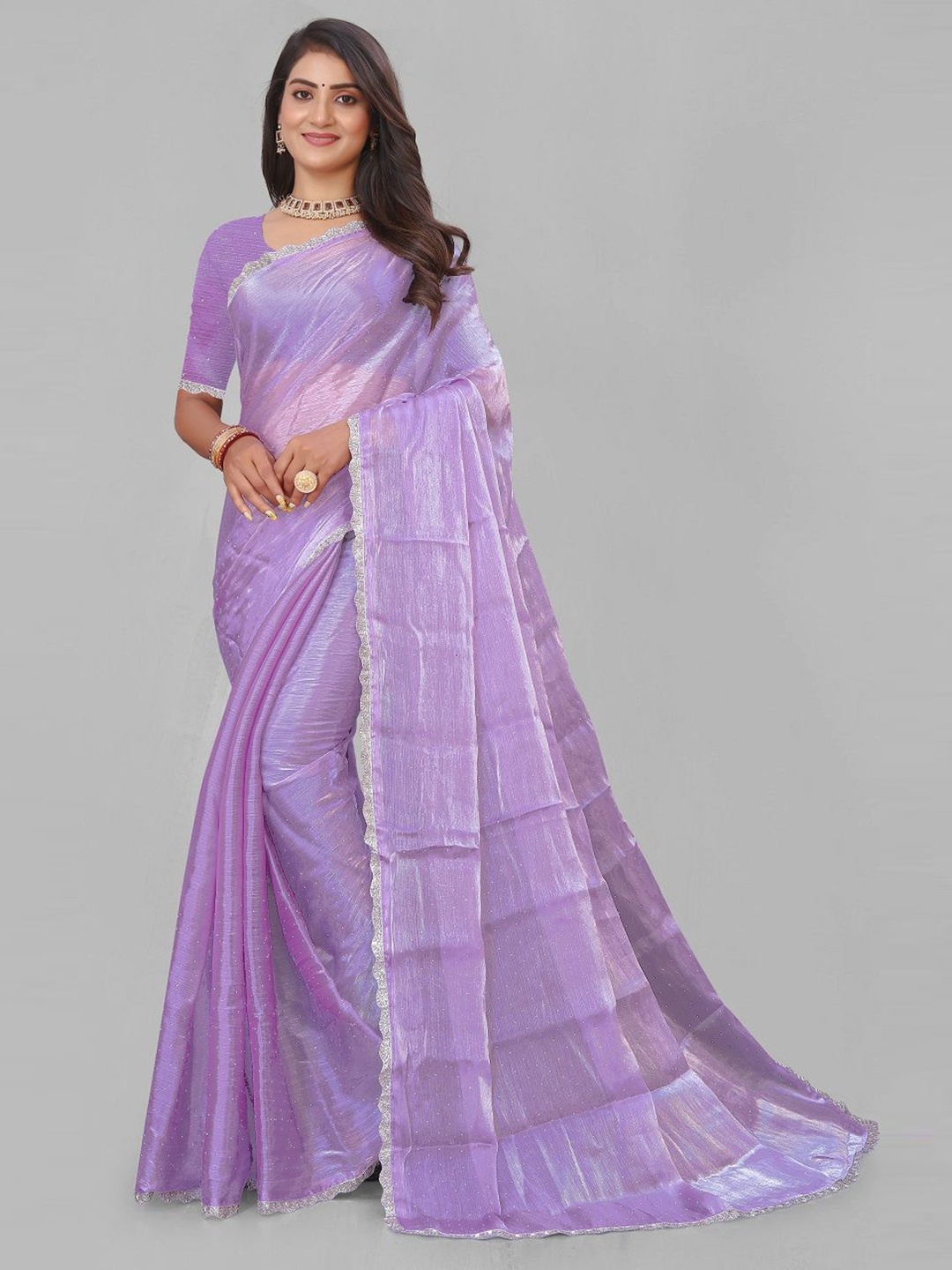 

DHARMEE Embellished Beads and Stones Celebrity Saree, Lavender