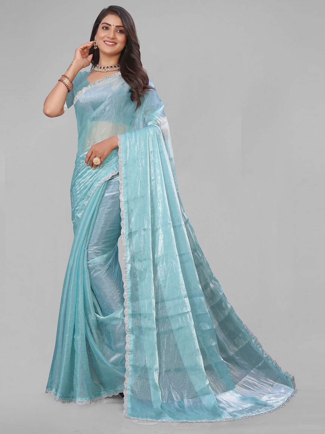 

DHARMEE Embellished Beads and Stones Celebrity Saree, Blue