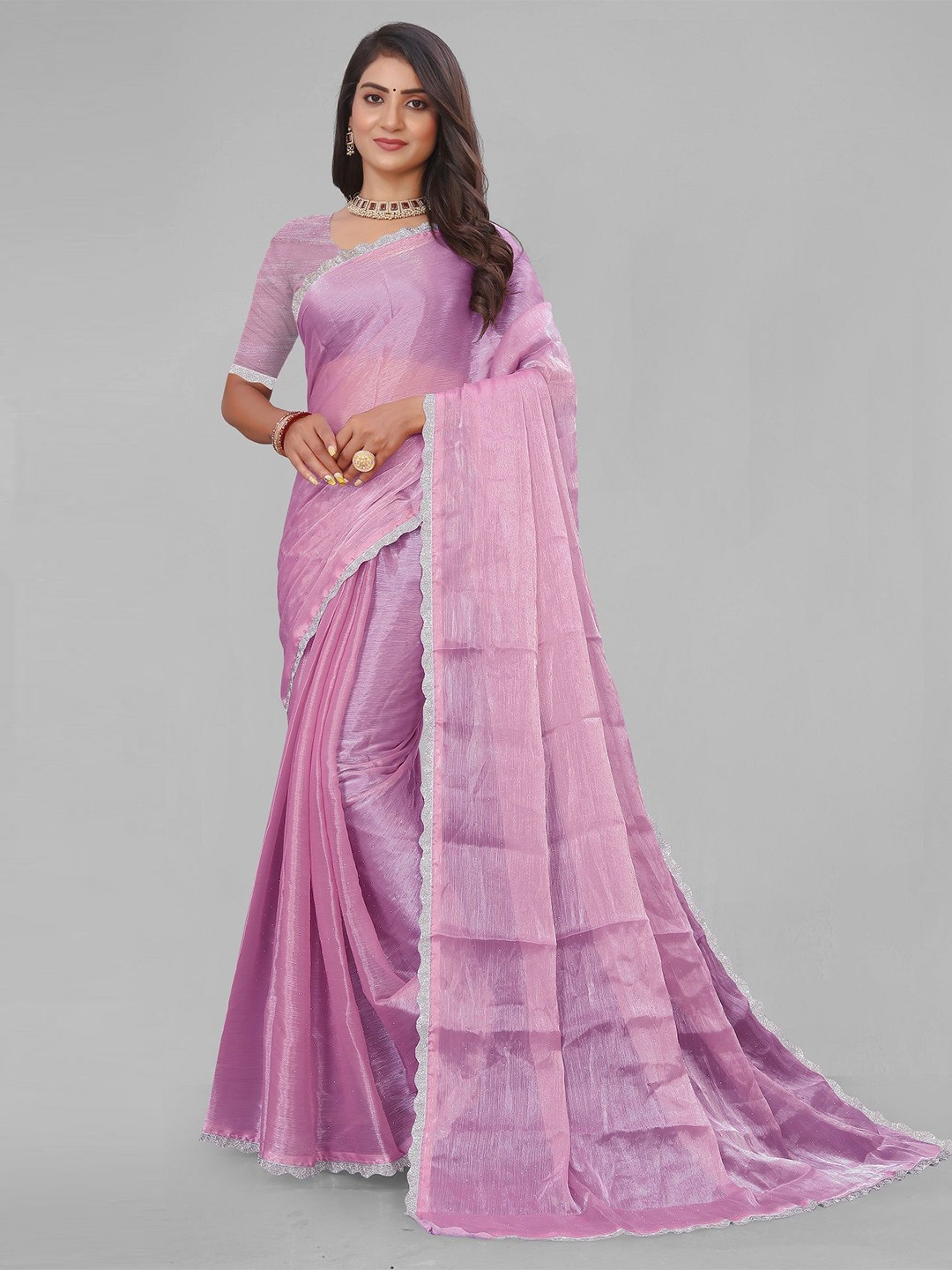 

DHARMEE Embellished Beads and Stones Celebrity Saree, Pink