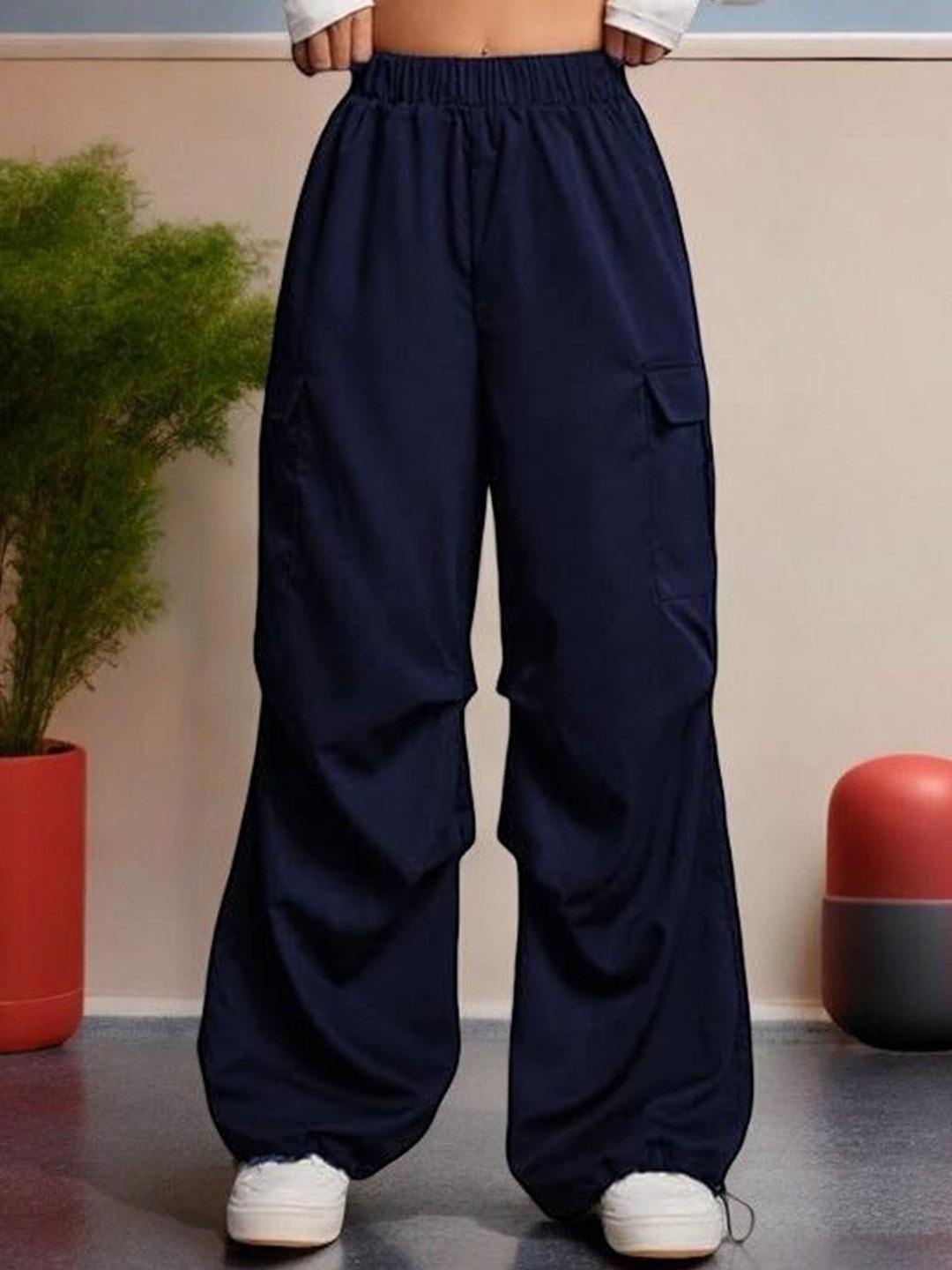 

TABADTOD Women Relaxed Loose Fit Trousers, Navy blue