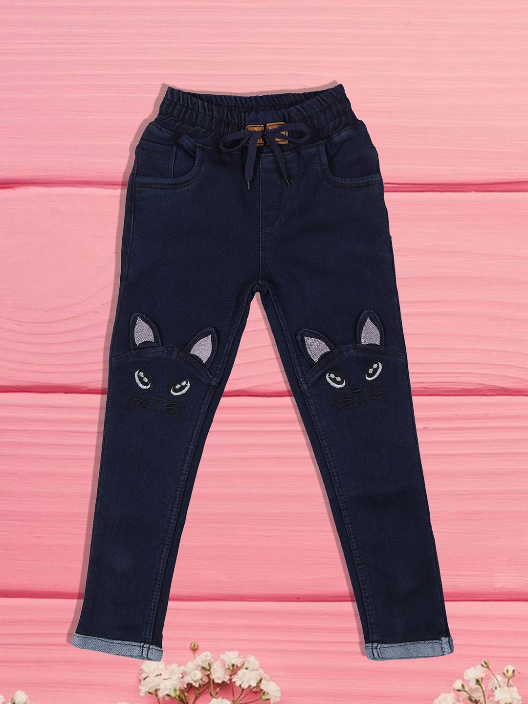 

F2M Girls Embroidered High Waist Jeans, Blue