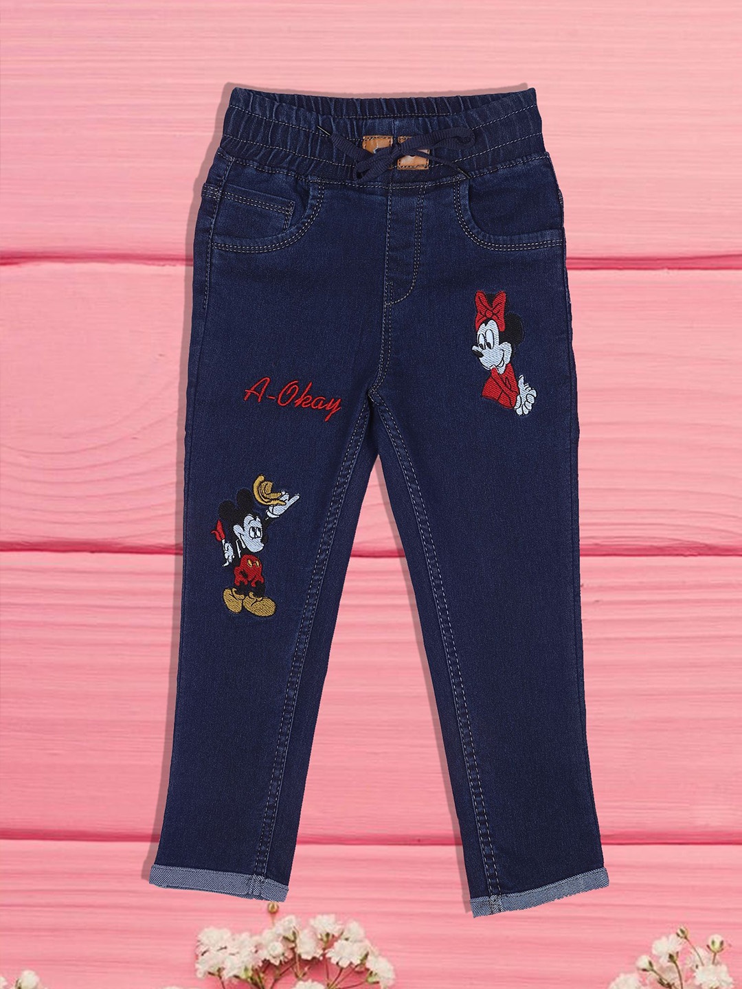 

F2M Girls Low Distress Embroidered High Waist Jeans, Blue