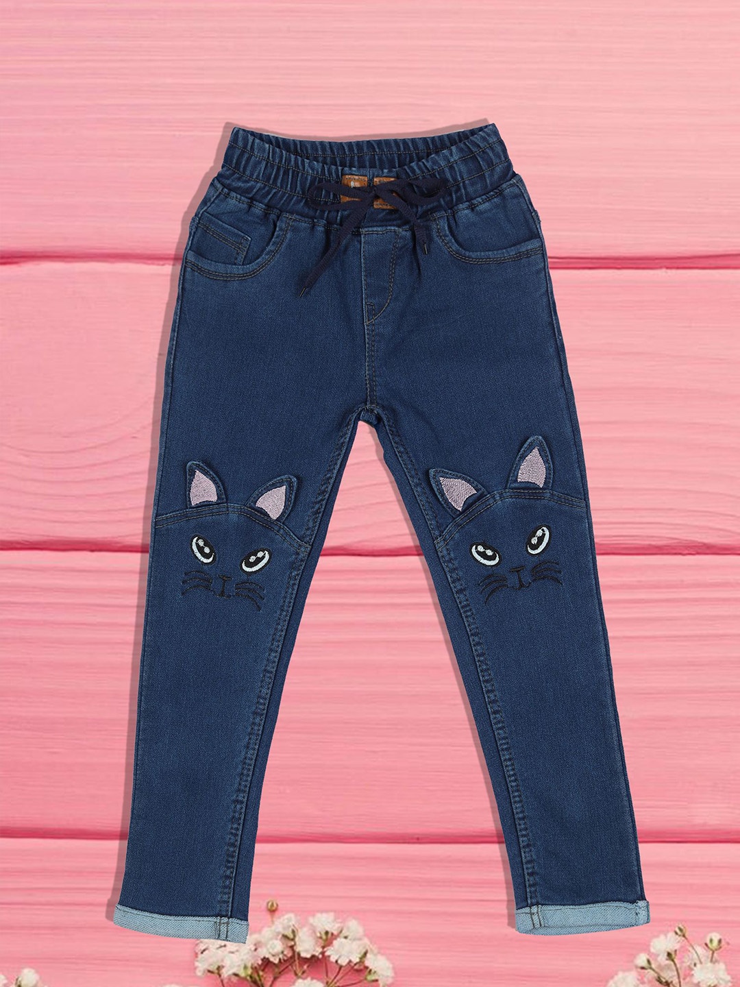 

F2M Unisex Kids Low Distress Embroidered Stretchable Jeans, Blue