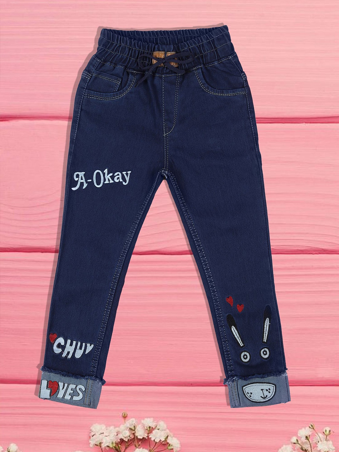 

F2M Unisex Kids Embroidered Stretchable Jeans, Blue