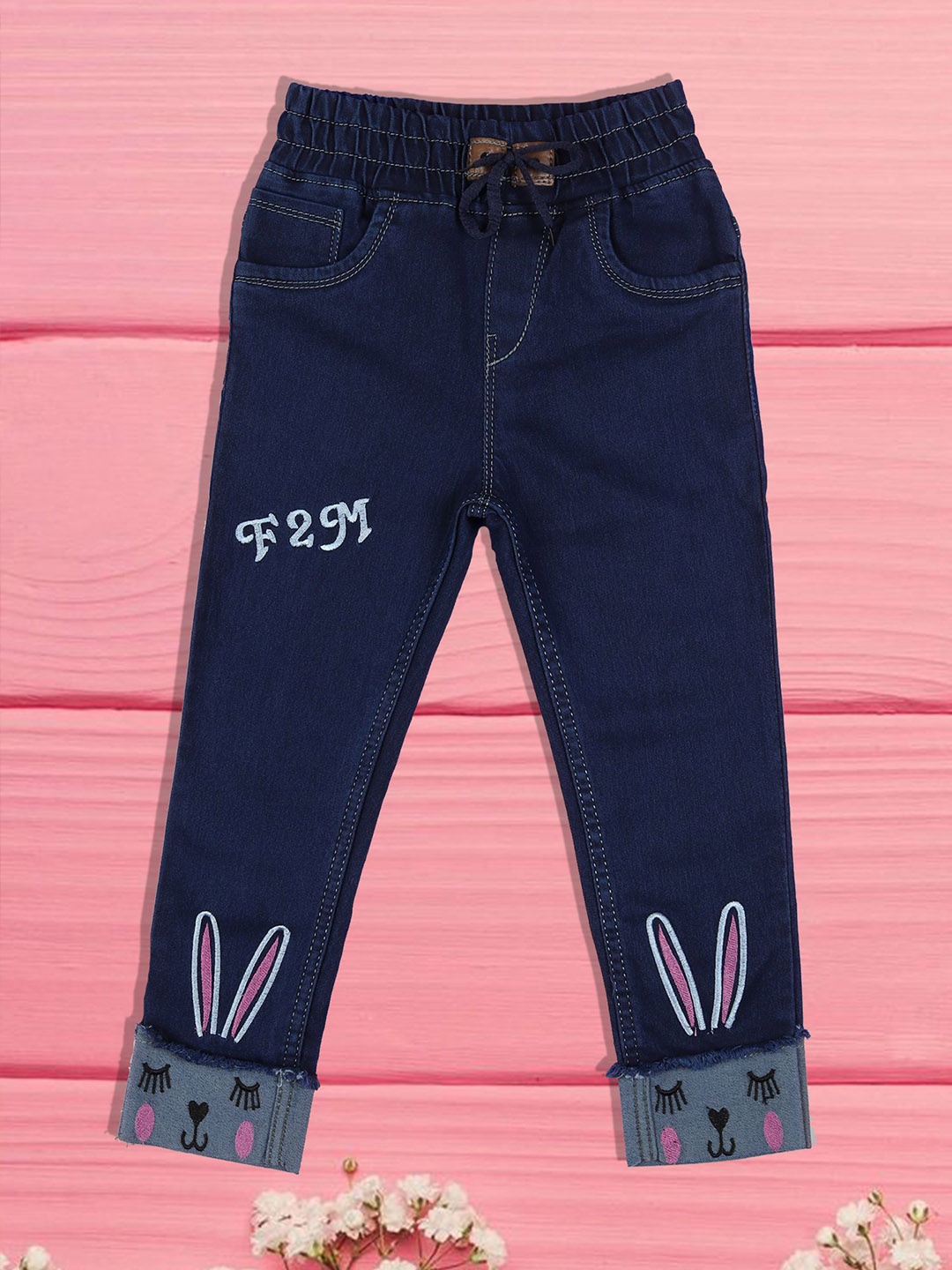 

F2M Unisex Kids Low Distress Embroidered Stretchable Jogger Jeans, Blue