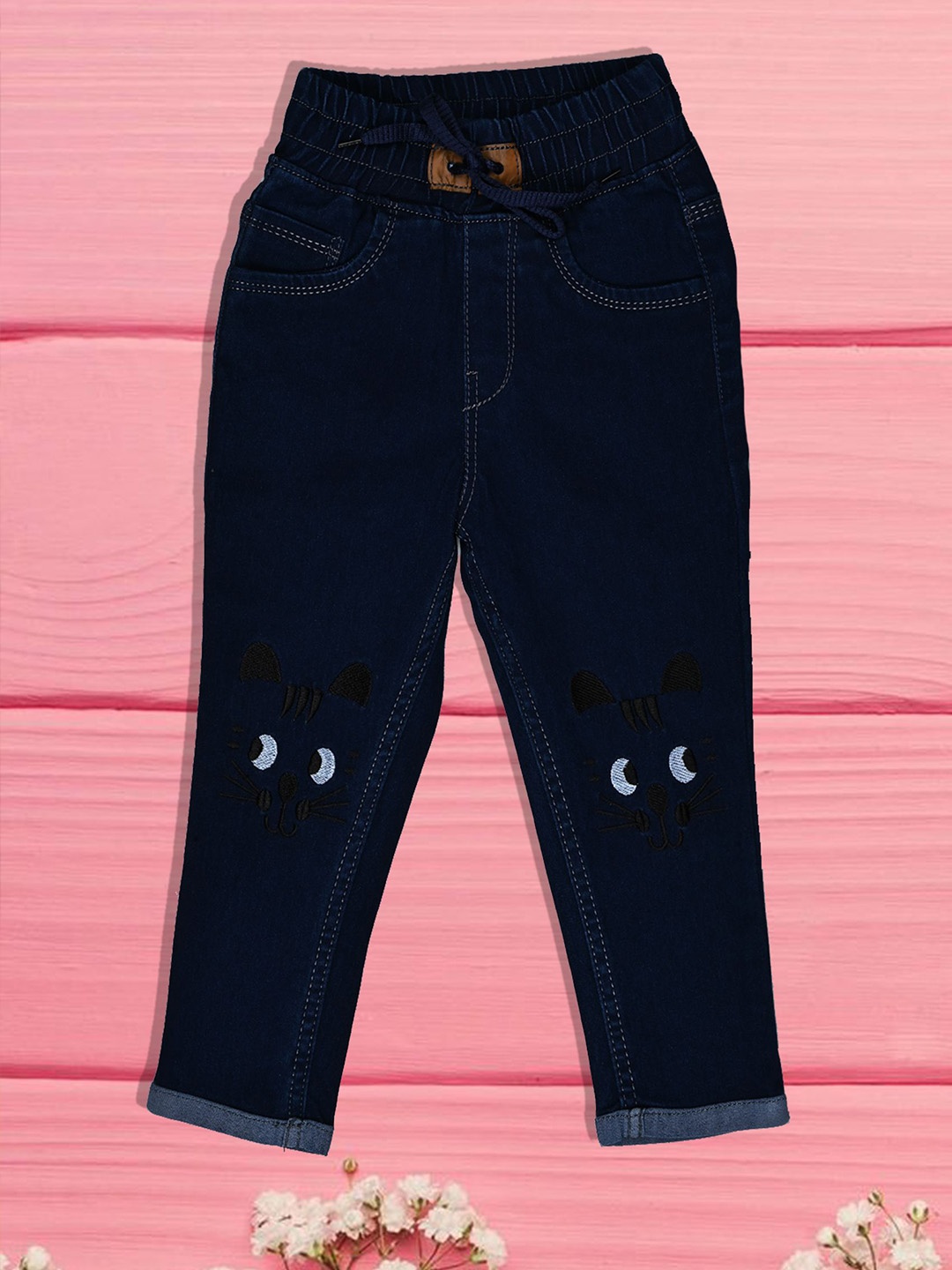 

F2M Unisex Kids Embroidered Stretchable Jogger Jeans, Blue
