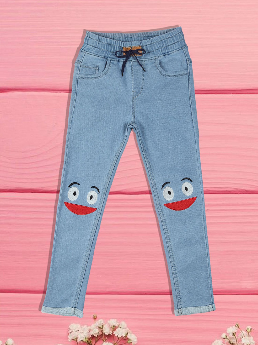 

F2M Unisex Kids Embroidered Stretchable Jeans, Blue