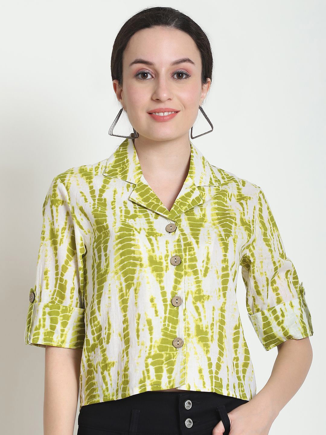 

Frempy Women Organic Cotton Shirt Style Top, Green