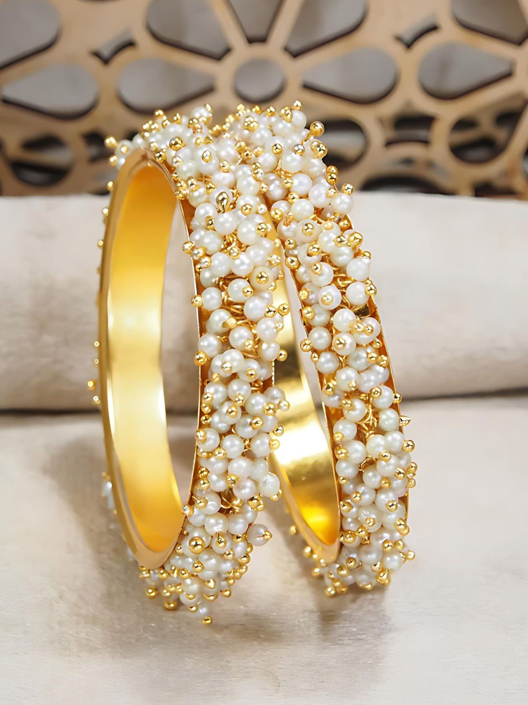 

Zindura Set Of 2 Gold Plated Beaded Bangles