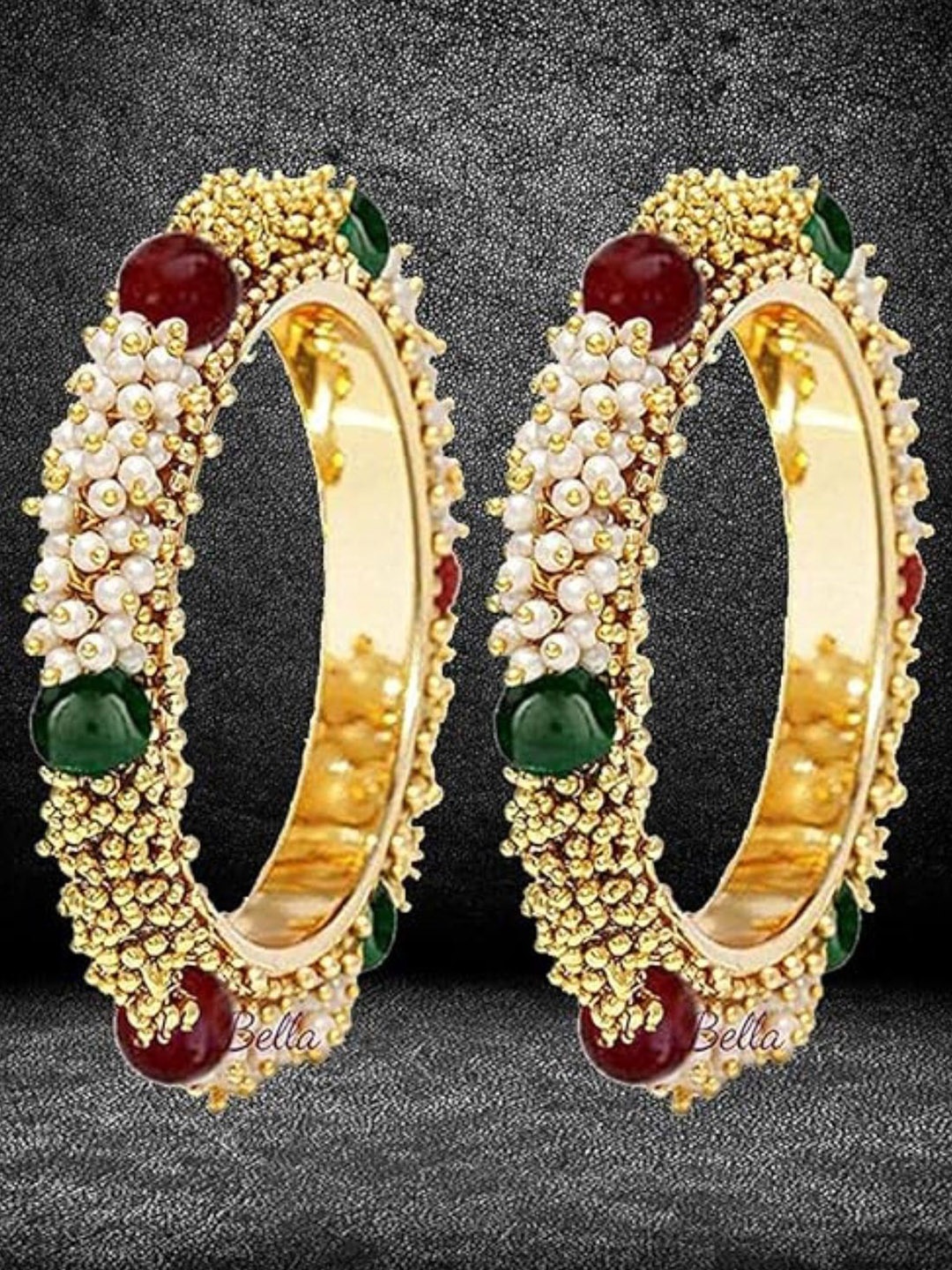 

Zindura Set Of 2 Gold Plated Beaded Bangles