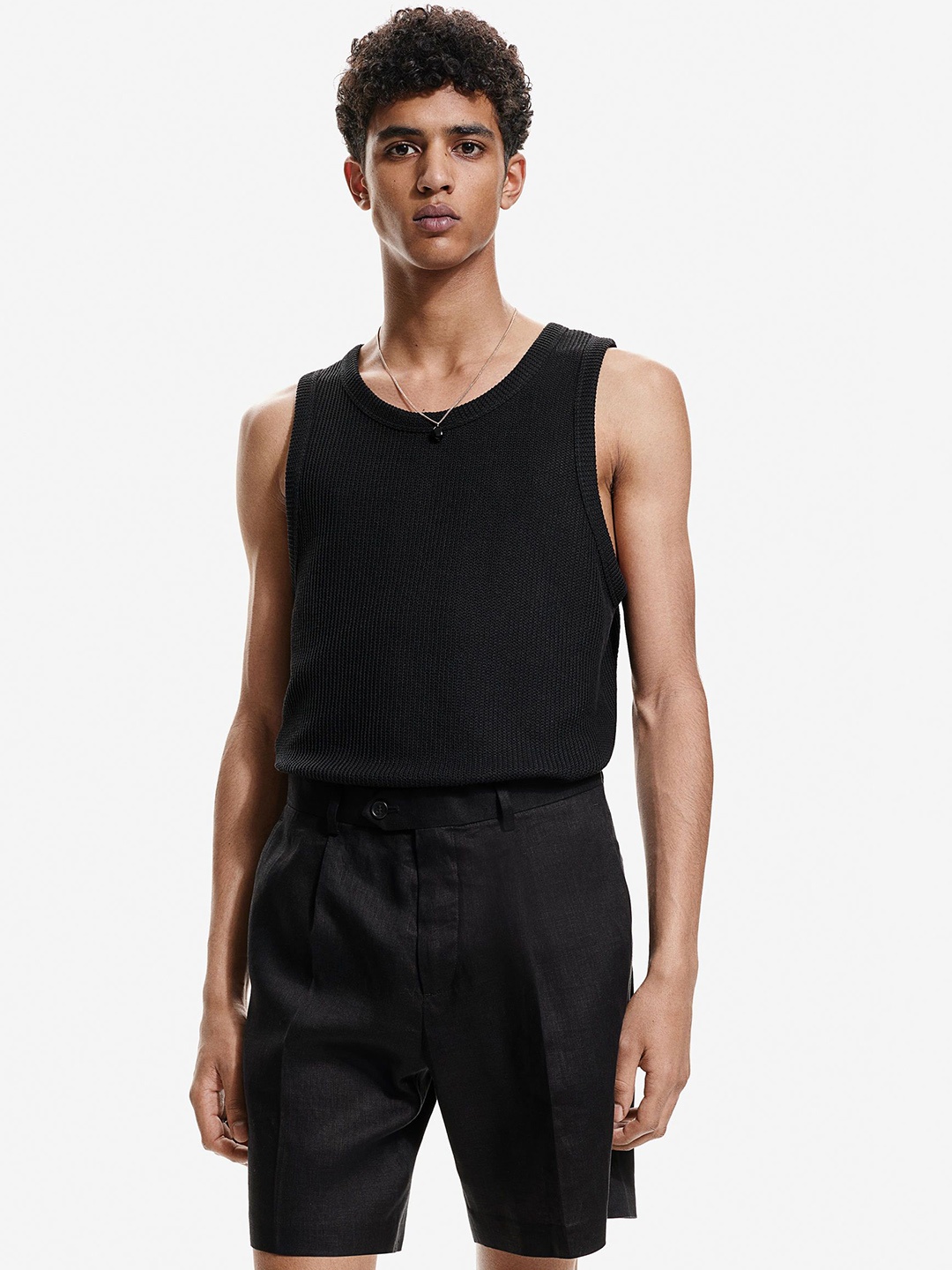 H&M Relaxed Fit Tailored Linen Shorts, Black