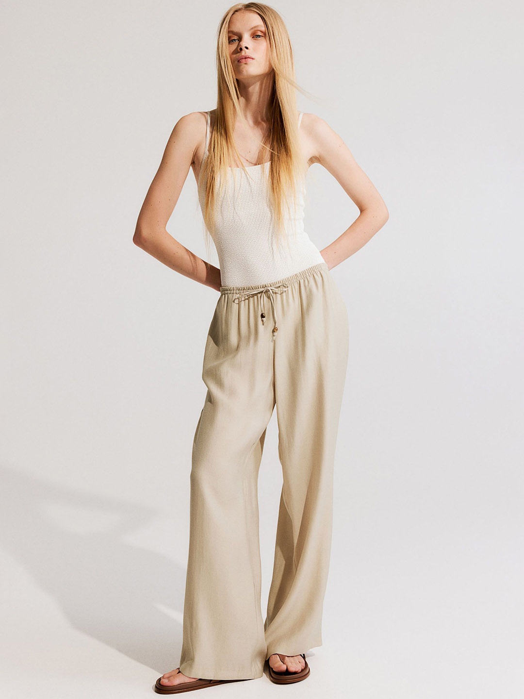 

H&M Wide Pull-On Trousers, Beige
